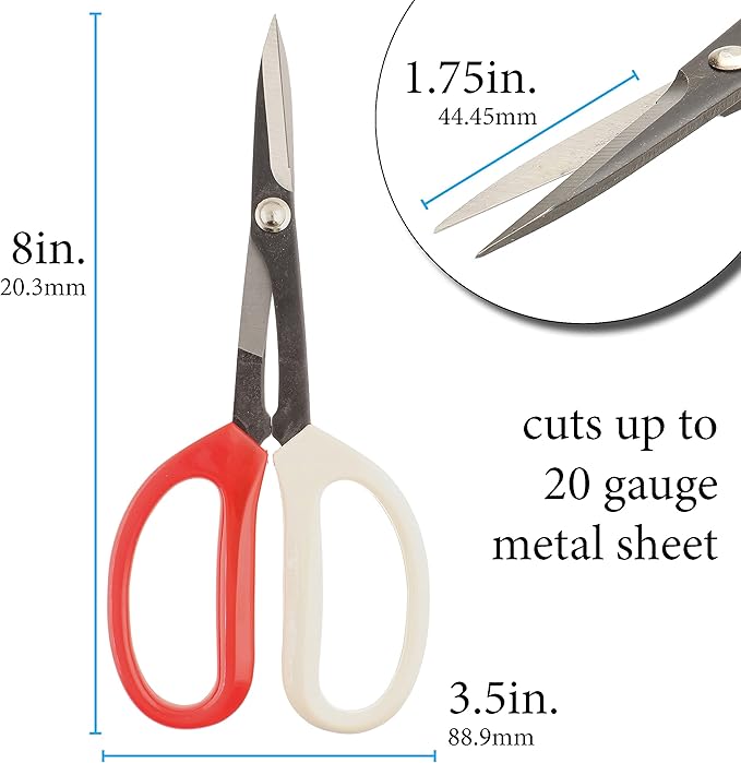 The Beadsmith Plate Shears ??Metal Elements ??Heavy Duty Scissors ??Made of Carbon Steel ??8 Inches/20.3mm Long, 1.75in/44.45mm Cutting Blades ??Cuts Up to 20 Gauge Metal Sheet Stock