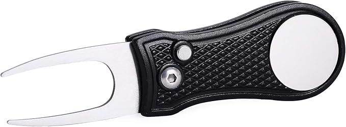 Mile High Life Golf Divot Repair Tool, All Metal Foldable Divot Tool with Pop-up Button & Magnetic Ball Marker