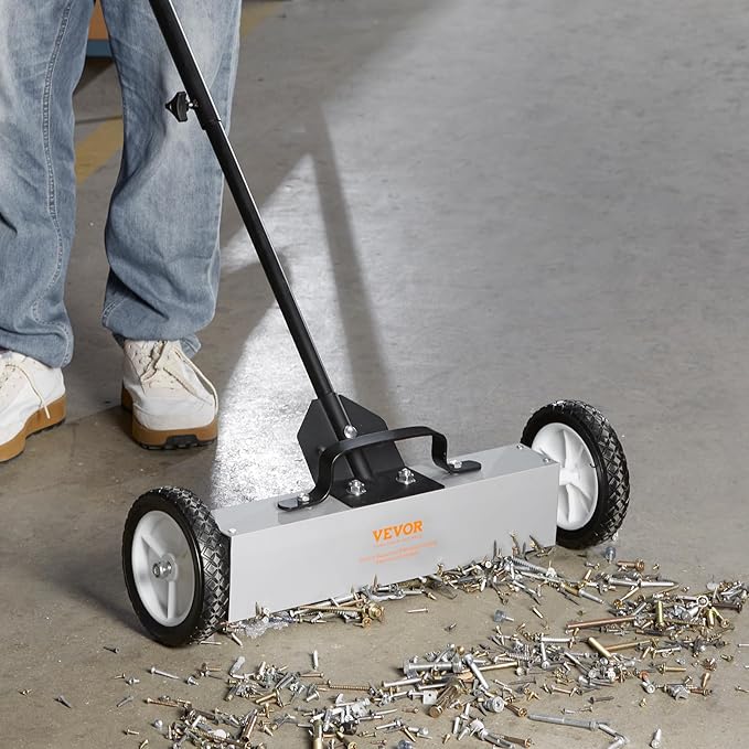 VEVOR 45Lbs Rolling Magnetic Sweeper with Wheels, 18-inch Large Magnet Pickup Lawn Sweeper, Push-Type Magnetic Pick Up Sweeper, Magnet with Telescoping Handle, Easy Cleanup of Workshop Yard Garage
