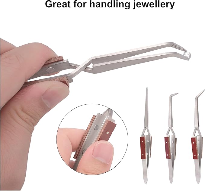 3pcs Soldering Tweezers Set Jewelry welding tweezers Cross Lock Tweezers for Jewelry Making 45° & Straight + 90° Angled Solder Tweezers