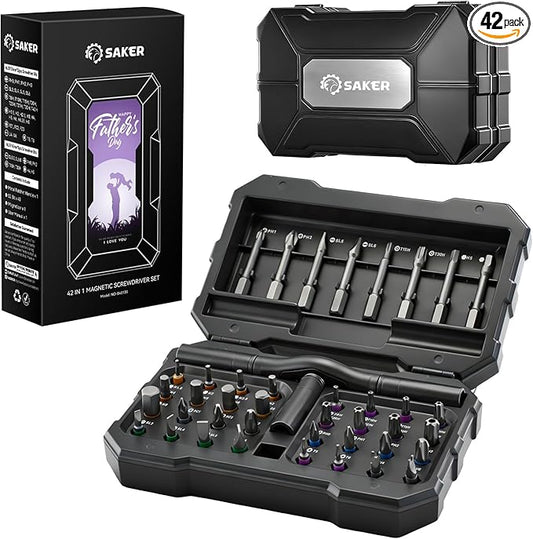 Saker 42-in-1 Magnetic Screwdriver Set for Father?셲 Day Gift, Screwdriver Set with T Handle & Storage Case, for Men Gift, Furniture, Computer, Bicycle, and DIY Grey