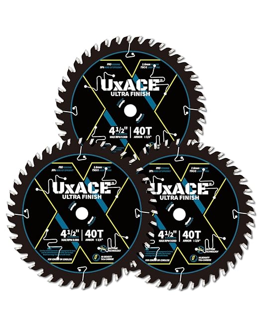 UXACE 4-1/2-Inch 40-Tooth Circular Saw Blade with 3/8-Inch Arbor, Ultra Finish Wood Cutting, Carbide Tip, Thin Kerf, for Plywood, MDF, OSB, Laminated, 3 Pack