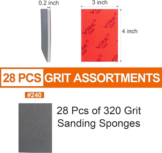 28 Pcs 320 Grit Sanding Sponge,Ultra Fine Sandpaper,Soft Foam Hand Sander Block Wet Dry Sanding Pads for Automobile Wood Furniture Metal Drywall Polishing