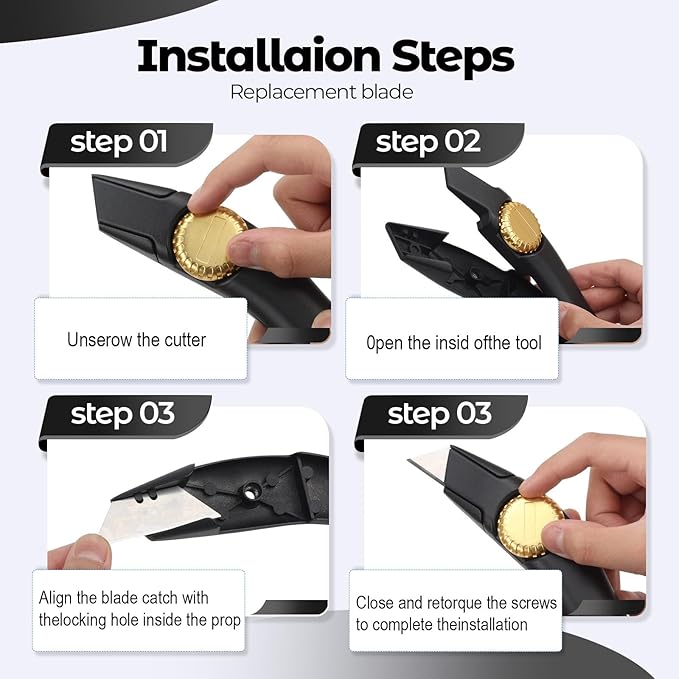 Black Fixed Blade Roofing Knife, Heavy Duty Utility Knife for Drywall, Vinyl, Carpet Cutting, Metal Roofing Tools with Portable Storage Sheath, Replacement Blades, Navajas para Roofing