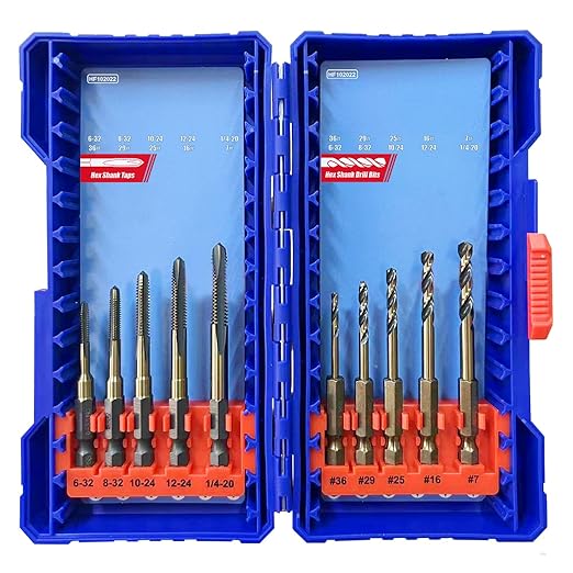 HighFire 10-Piece Hex Shank Drill and Tap Set for Metal, Impact Drill Bit Set, Upgrade Combination of Drill and Tap Set 6-32 UNC to 1/4-20 UNC, MRO & Industrial Grade, DIY Hex Screwdriver