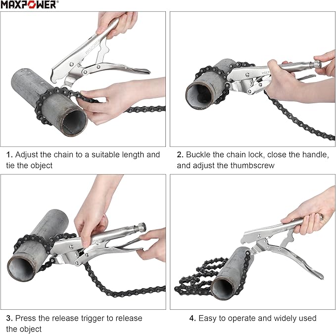 MAXPOWER Locking Chain Clamp, 9-Inch Locking Chian Pliers with 35.8-Inch Chain, 2 Pack