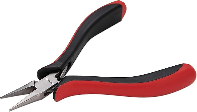 The Beadsmith Platinum Series German Flat Nose Pliers, 4.75 inches (120mm) with Polished Steel Head, red and Black Ergonomic Comfort Grip Handle and Double-Leaf Spring, Tool for Jewelry Making