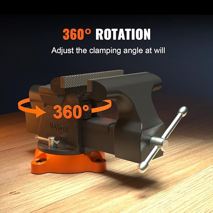 VEVOR Bench Vise, 6-inch Jaw Width 5.9-inch Jaw Opening, 360-Degree Swivel Locking Base Multipurpose Vise w/Anvil, Heavy Duty Ductile Iron Workbench Vise w/Bolts & Nuts, for Drilling, Pipe Cutting