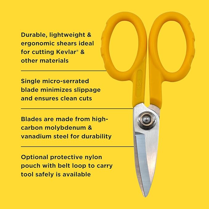 Miller KS-1 Yellow Fiber Optic Kevlar Scissors, Easily Portable Utility Scissors for Working Technicians, Electricians, and Installers, Heavy-Duty Cable Cutters, 5.5 Inches