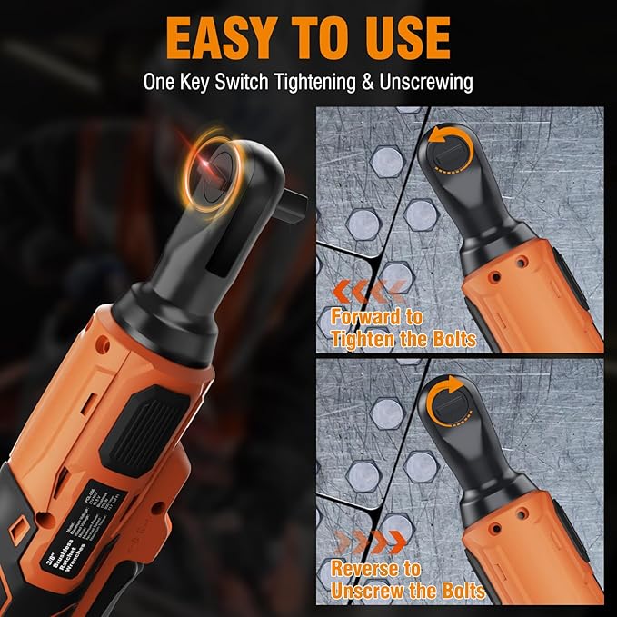 Protmex 74FT-LBS (100N.m) Cordless Ratchet Wrench, 3/8'' Brushless Electric Ratchet with 21V 2.0Ah Battery, 0-400RPM Chargeable Power Ratchet Tool Kit with Variable Speed Trigger