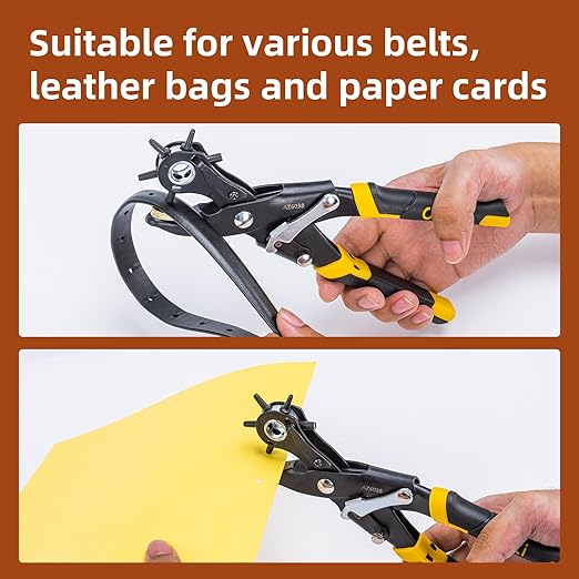Deli 10" Leather Hole Punch Tool ??Heavy Duty Rotary Belt Hole Puncher & Leather Punch Tool for Belts, Straps, Watch Bands, Dog Collars, Shoes, DIY Crafts