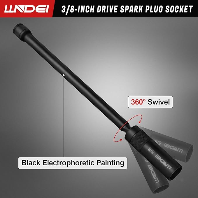 LLNDEI 5/8" Swivel Magnetic Spark Plug Socket, 360 Degree Spark Plug Socket 3/8" Drive 11" Length, Strong Magnetic Grip Swivel Sockets for Efficient Changes, CR-V Steel