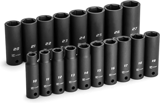 Capri Tools 1/2 in. Drive Deep Impact Socket Set, 10 to 27 mm, Metric, 18-Piece