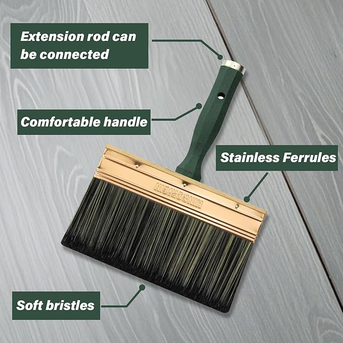 7 Inch Paint Brush, Quick Deck Brush with Threaded Handle for Extension Use, Paint Brushes for Walls, Stain Brushes for Wood, Fence and Furniture