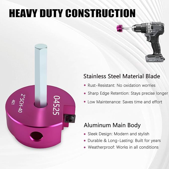PVC Pipe Reamer Kit 1 PCS 2"(PPR200) for SCH 40 CPVC & ABS Plastic Fittings ??Fits 1/2" Drills with 3/8" Hex Shaft ??Ideal for Exhaust, Drain & Water Pipe Cleaning, Durable & Heavyduty