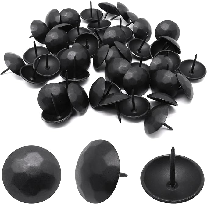 YuGtcen 50pcs Big Upholstery Tacks, Decorative Nails Thumb Tacks Metal Upholstery Nails for Wood Upholstery Pins Vintage Furniture Tacks (25x23mm, Matte Black)