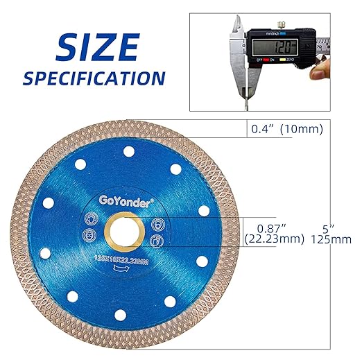 GoYonder 5pcs 5" Grinder Blades Tile Blade, Diamond Saw Blade for Cutting Porcelain Tiles Granite, 115mm Tile Cutting Blade for Angle Grinder