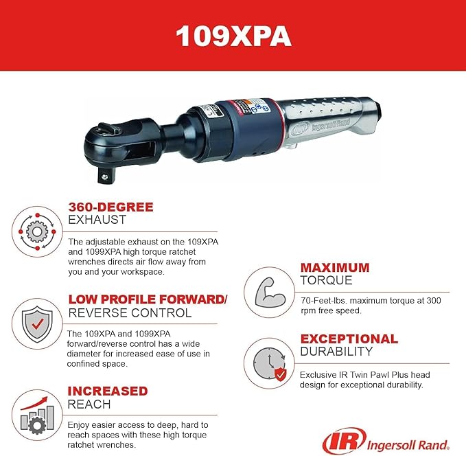 Ingersoll Rand 109XPA 3/8" Air Ratchet Wrench, 76 ft-lb Torque, 220 RPM