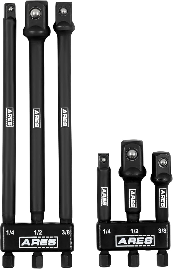 ARES 22025 ??6-Piece 3-Inch and 6-Inch Impact Grade Socket Adapter Set - Turns Impact Drill Driver into High Speed Socket Driver - 1/4-Inch, 3/8-Inch, and 1/2-Inch Drive with Storage Holder