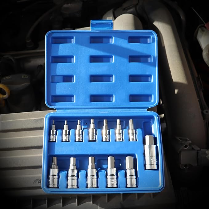 PRADE&CARFT Hex Bit Socket Set 13 Pieces | Premium S2 Alloy Steel | Metric 2mm - 14mm Set | 1/4,3/8,1/2 Inch Drive | Automotive, Bike, Motorcycle
