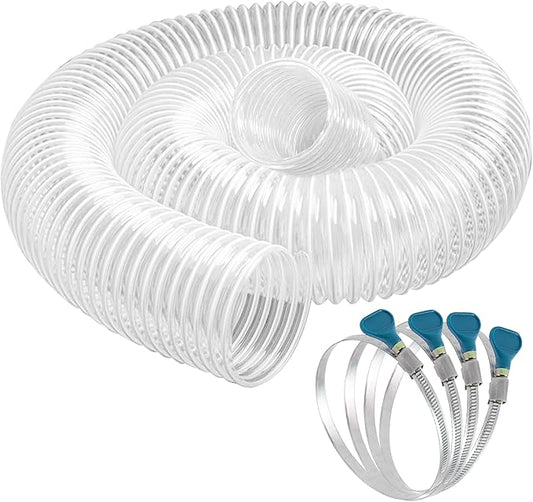 4" x 10' Dust Collection Hose, Puncture-Resistant, Flexible Clear PVC Collection Hose with Carbon Steel Wire Coil for Dust Collectors
