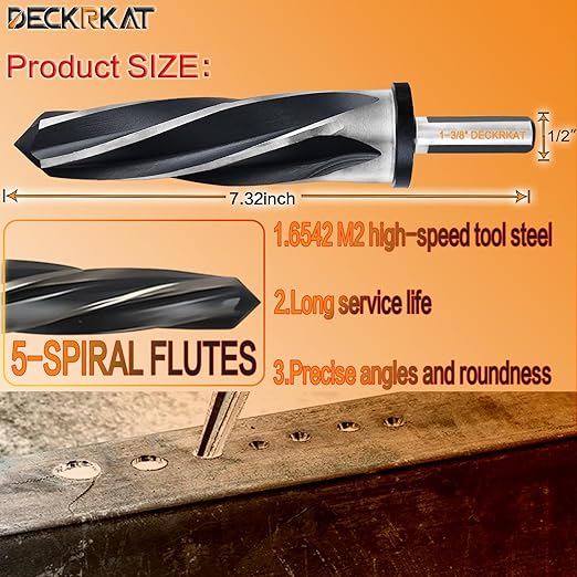 1-3/8" Reamer Drill Bit for Metal, M2 HSS Taper Reamer for Steel, Alloy, Wood, Plastic to Align, Enlarge Holes ??5-Spiral Flutes,1/2"Non-Slip Shank, 35mm Car Reamer, Bridge Construction Reamer.