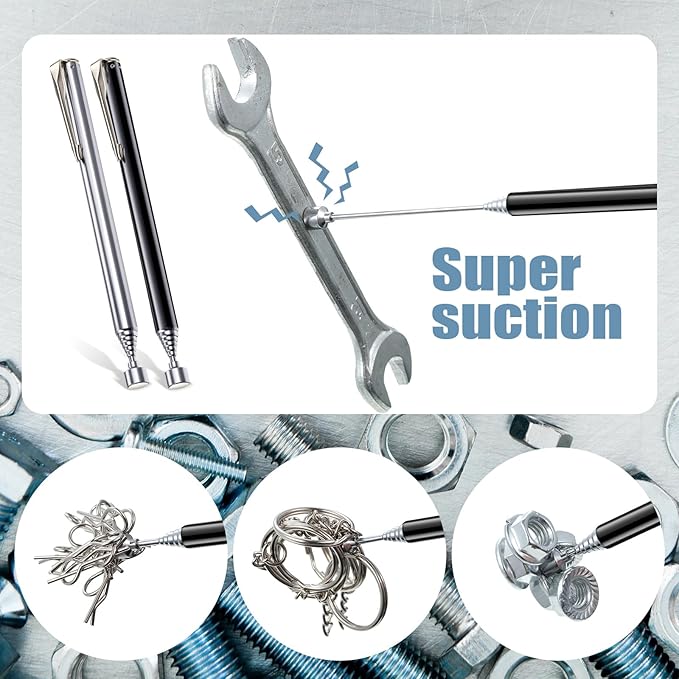 Patelai 2 Pieces Telescoping Magnetic Pick up Tool Grabbers Reacher Tools with Pocket Clip 25 Inch Telescopic Retrieving Magnet Gift for Man, Father, Mechanic, Handyman, Husband (Silver,Black)