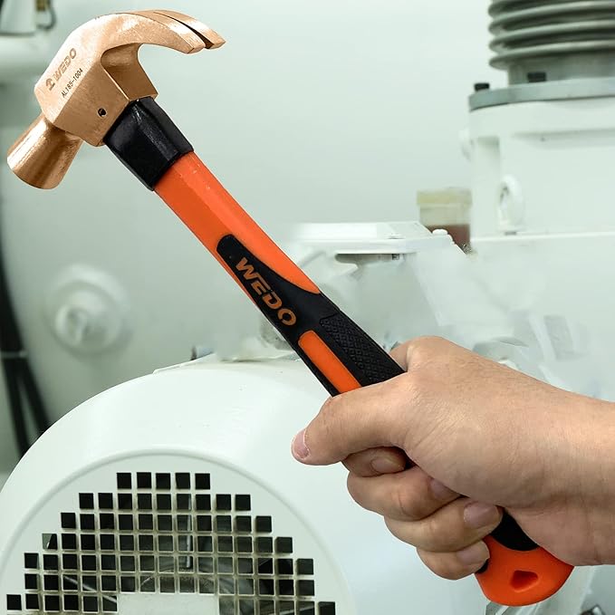 WEDO Non-Sparking Claw Hammer 24oz(1-1/2lb), Spark-free Safety Claw Hammer, Beryllium Copper, Non-Magnetic, Die-Forge, Corrosion Resistant, DIN Standard, 330mm Length