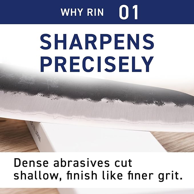 RIN [High-density. Tightly compacted.] Splash & Go, Whetstone Sharpening stone grit w/Nagura, 7.1" x 2.4" x 0.8" (Ideal for home-use), Made in Japan (#10000)