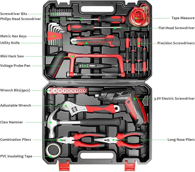 Electric Screwdriver with Tool Kit, 43 PCS Home Tool Set with Cordless Drill Driver, Hand Tool Kits for Home Office DIY Tools