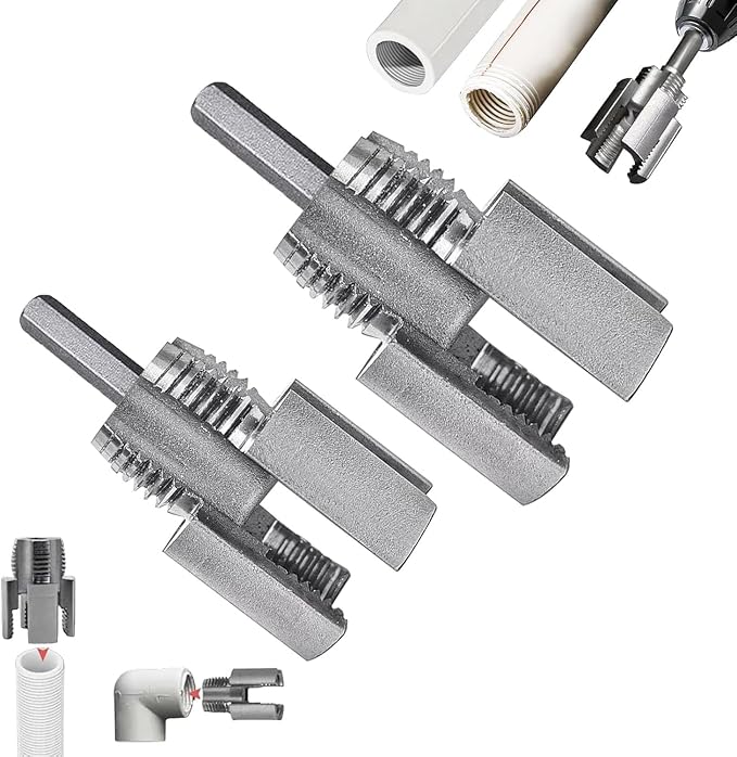 Integrated Internal & External Pipe Threading Tool, Pipe Thread Cutting Tool, Electric Drill Compatible PVC Pipe Threader Kit, Pipe Sizes Rethreading Tool (1/2"+3/4")