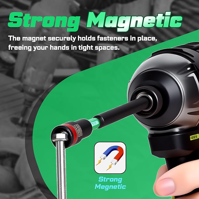 Impact Nut Driver Set, 10 Pieces 6?쒵ong 5/16?? Point Alloy Steel Magnetic SAE Nut Setter Set Use For Require Installing 1/4 Hex Shank Impact Driver with Case Box