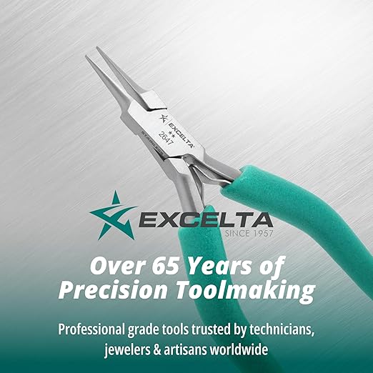 Excelta Precision Stainless Steel Needle Nose Pliers, 4.75 Inch, Cushioned Anti-Static Grip, Rust-Resistant, For Jewelry Making, Electronics Repair, Model Building, Beading, and Detailed Craft Work