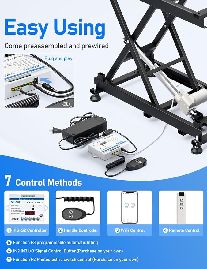 DIHOOL Electric Scissor Lift Table, 440Lbs Capacity, 8.07"-26.97" Height Adjustable Lifting Platform, Super Quiet with Remote & WiFi Control, Obstruction Detection, AC/DC Power for Home/Industrial Use