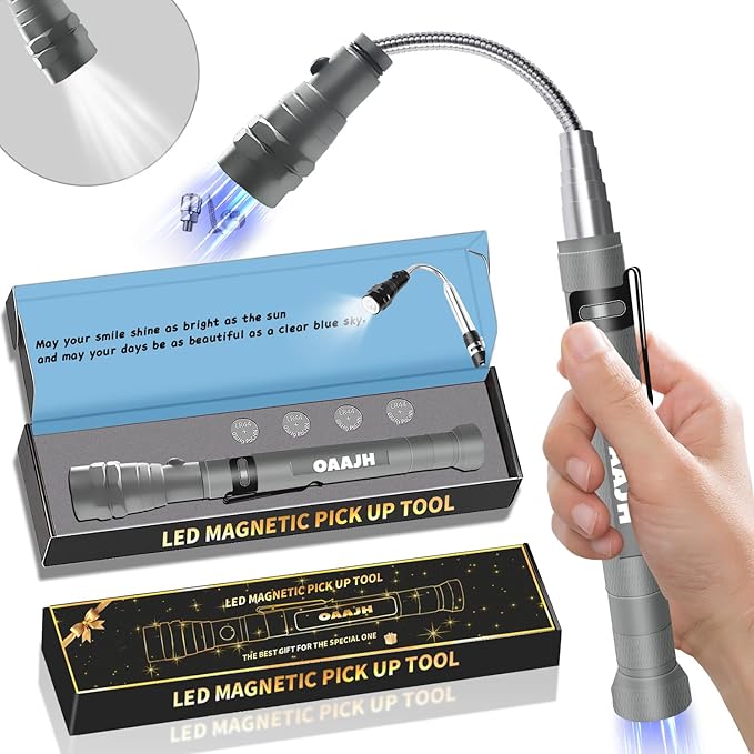 Christmas Stocking Stuffers for Adults, Magnetic Pickup Tool with 3 LED Lights, Telescoping Magnet Flashlight Gifts Dad Gifts from Daughter Son Wife, Cool Gadgets for Men 2025, Birthday Gifts for Men
