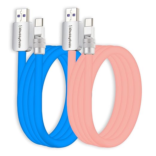 chubbycable Couple Chubby 2-Pack 120W USB C Cable Extra Thick Silicone Fast Charging Cable Compatible with iPhone 17-15 Series iPad Galaxy Series, Blue+Pink, USB-A to Type-C, 13.1FT