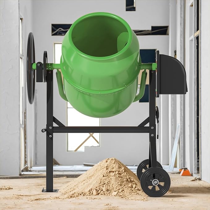 6.0 Cu.Ft. Concrete Mixer, Heavy Duty Portable Concrete Mixer with Wheel & Stand, Electric Cement Mixer Machine with 160L Drum, 120V Motor for Concrete, Mortar,Seeds, and Feed,Green.