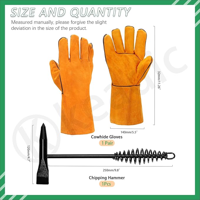 Keadic Welding Slag Removal Tool Set - Includes Chipping Hammer and Gloves for Splatter Removal, Rust Cleaning