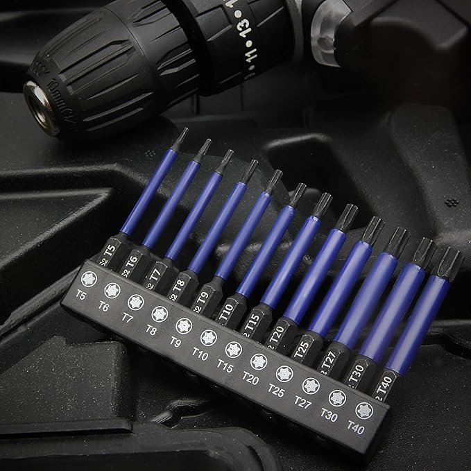 HPHOPE Professional Torx Bit Set 12 Piece, Screwdriver Bit Set T5 - T40, Length 65mm, 1/4??Hex Shank with Storage Box.