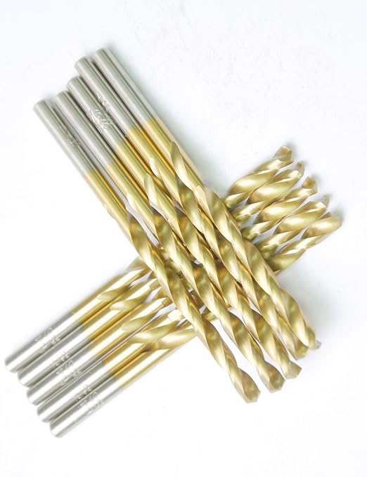 10PCS, 25/64", Titanium Coated Twist Drill Bits