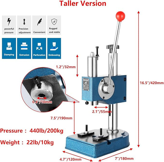 12.6in Leather perforating Machine, Bench-top Manual Arbor Presses for Stamping Bending Forming Stretching(440lb/200kg Taller Model)