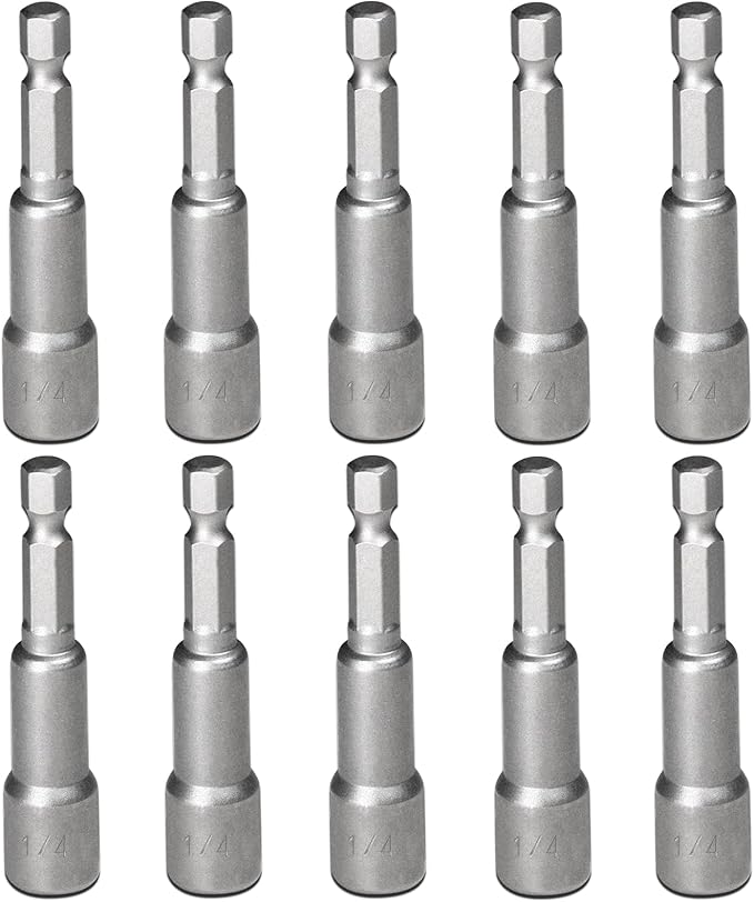 Auniwaig Magnetic Nut Setter Driver Drill Bit Set 1/4" Hex Shank to 1/4" Hex Socket Power Nut Driver Bits, 65mm Long, 10pcs