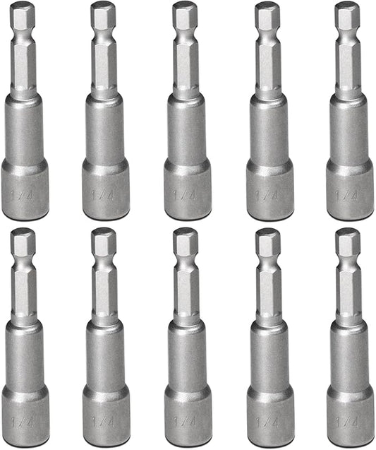 Auniwaig Magnetic Nut Setter Driver Drill Bit Set 1/4" Hex Shank to 1/4" Hex Socket Power Nut Driver Bits, 65mm Long, 10pcs