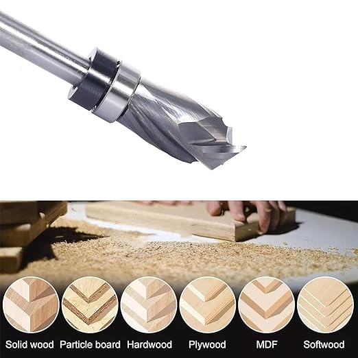 Compression Top Bearing Flush Trim Router Bit 1/4 Shank - 1/2" Cutting Dia, 1" Cut Height, Carbide Spiral Up-Down Pattern Template Flush Cut Router Bit, for Wood Trimming
