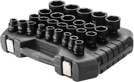 27 Piece 3/4" Drive 6 Point Metric Impact Socket Set | 17mm-60mm| Cr-Mo Steel