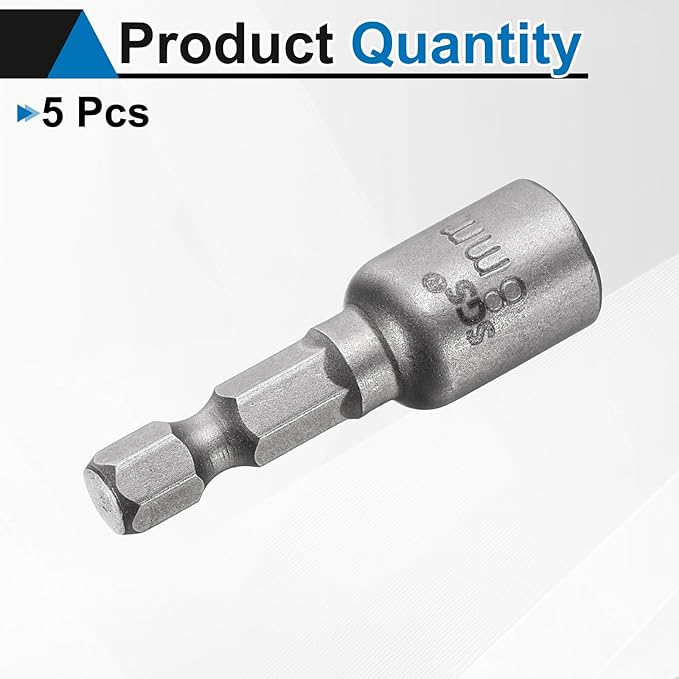 HARFINGTON 5pcs Nut Driver Drill Bit 8mm Metric Socket 1/4" Hex Shank 1.65" (42mm) Long Magnetic 6-Point Sockets Quick Change CR-V Steel Bolt Setters for Power Drill Drivers