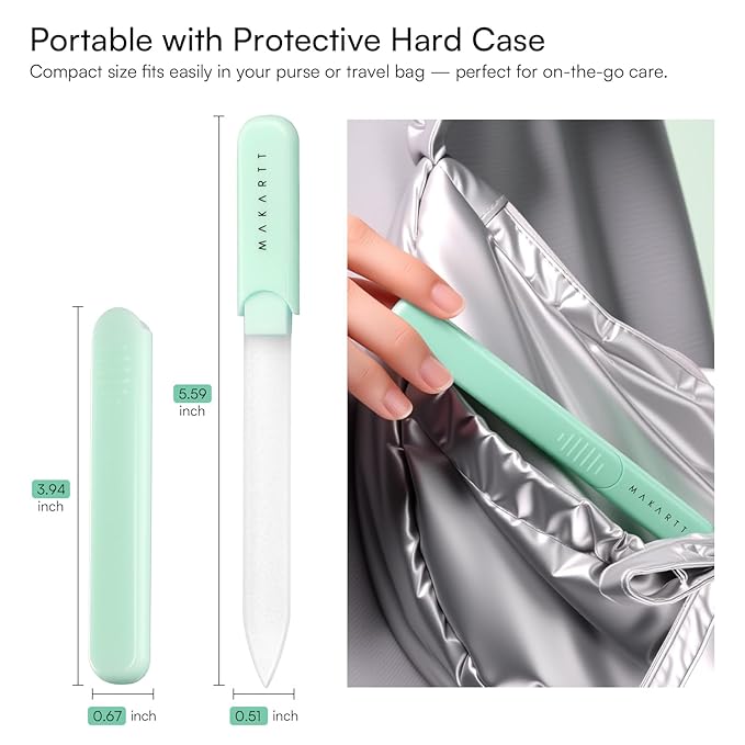 Makartt Glass Nail File: Nail Files for Natural Nails, Double-Sided Sandblasted Crystal Nail Filer, Gentle Nail Care for Shape & Smooth Finish, Portable Manicure Gift, 1pc Green