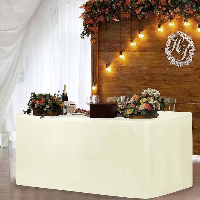 HolidayIdeas Fitted Table Covers for 6 Foot Tables - 72 x 30 Inch - 4 Pack Rectangle Butter Cream Tableclothes Fabric Tablecloth for Folding Table, Parties, Holiday Dinner, Wedding, Trade Show