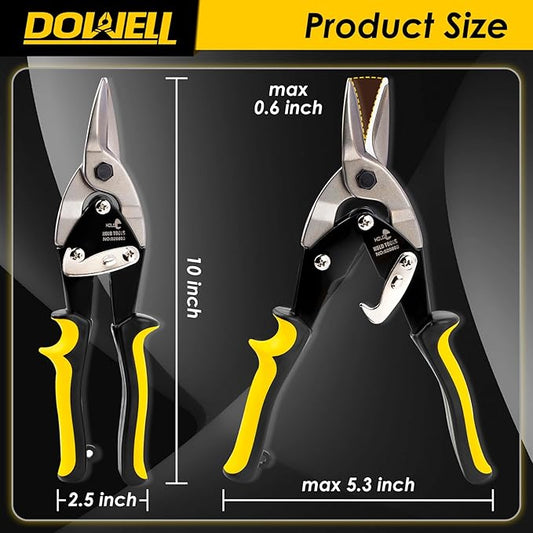 DOWELL 10 Inch Aviation Tin Snips Straight, Heavy Duty Cut Metal Shears for Sheet Metal, Chrome Vanadium Steel Blade, Ideal for DIY Enthusiasts, Handymen and Industrial Repairs