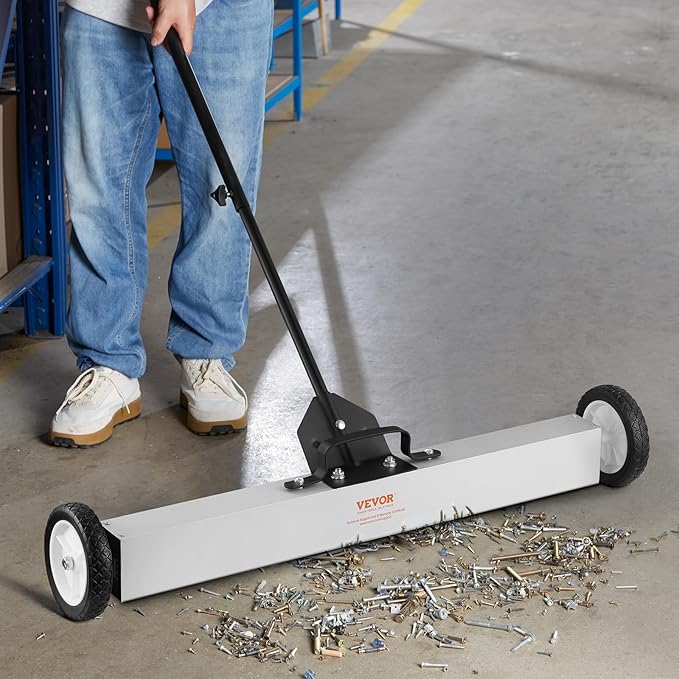 VEVOR 55Lbs Rolling Magnetic Sweeper with Wheels,Push-Type Magnetic Pick Up Sweeper, 36-inch Large Magnet Pickup Lawn Sweeper with Telescoping Handle, Easy Cleanup of Workshop Garage Yard